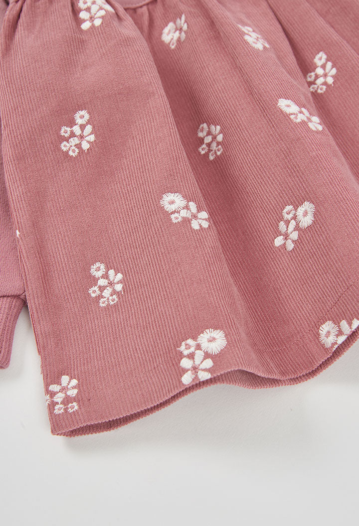 Fustan velur rozë për vajza me print floral