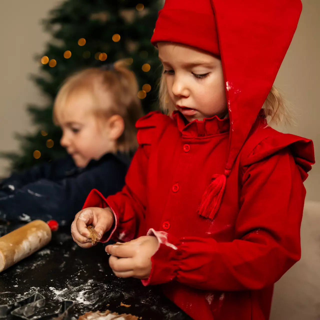 Dress with flounce Dark Red