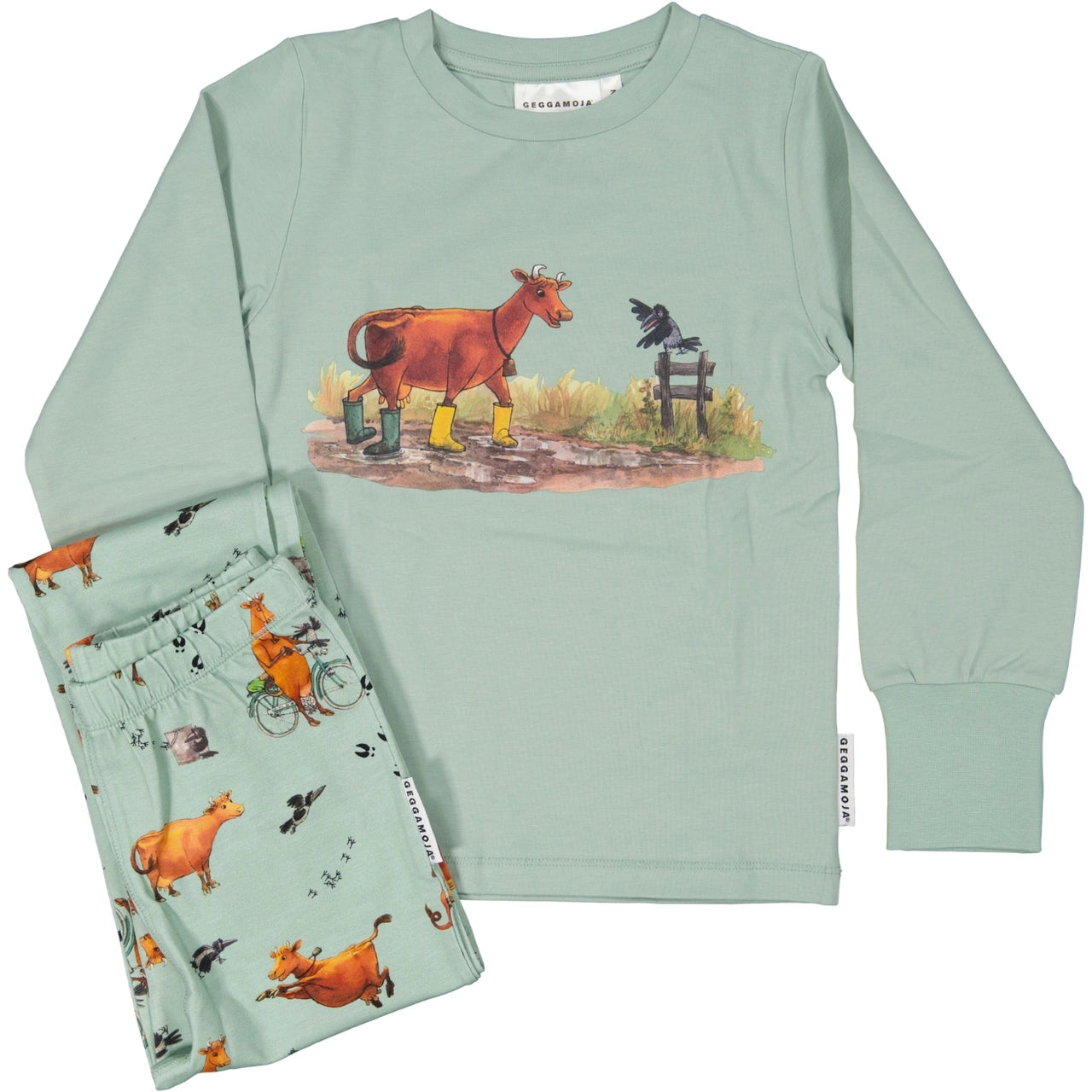Mamma Moo and Crow two piece pajamas Frosty green