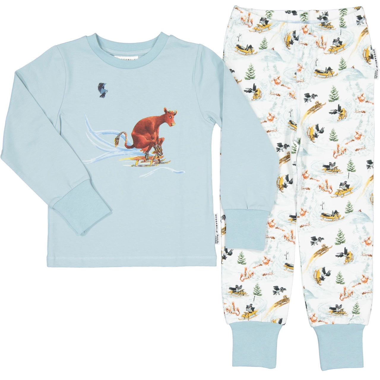 Mamma Moo and Crow two piece pajamas White snow