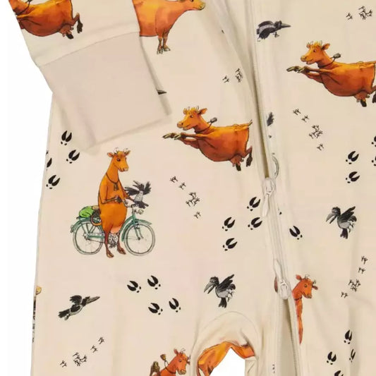 Mamma Moo and Crow two way zip pyjamas Beige