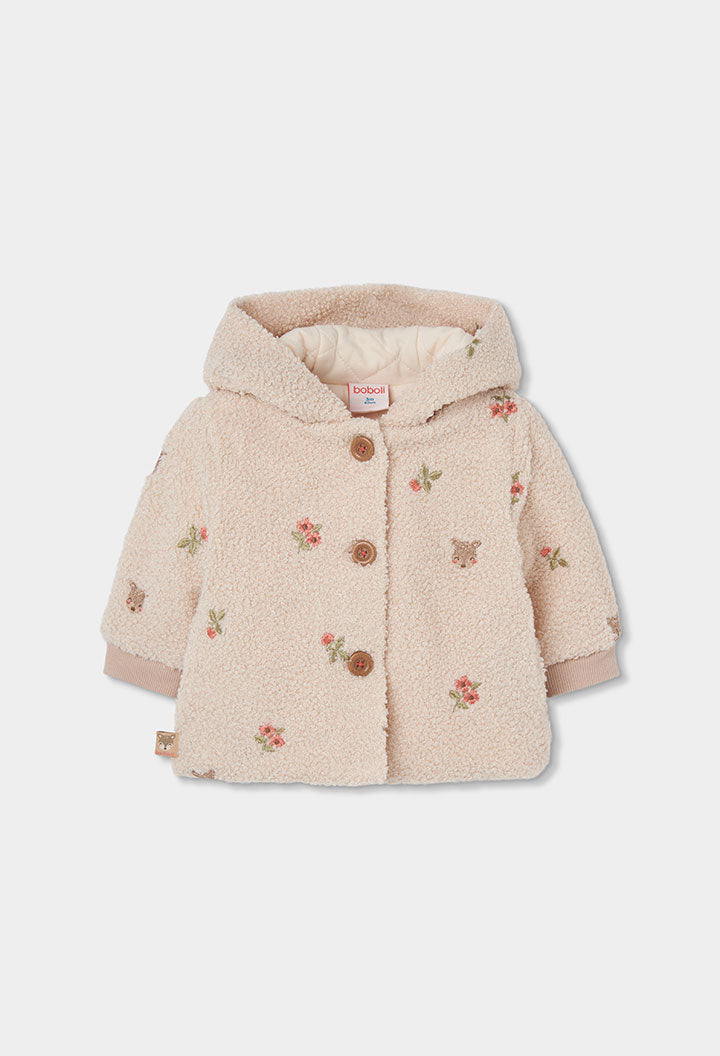 Xhaketë Plush për Bebe me Kapuç dhe Qëndisje