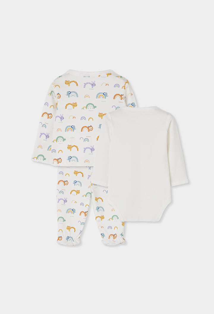 Set i thurur i bardhë për bebe me print ylberi dhe kafshësh