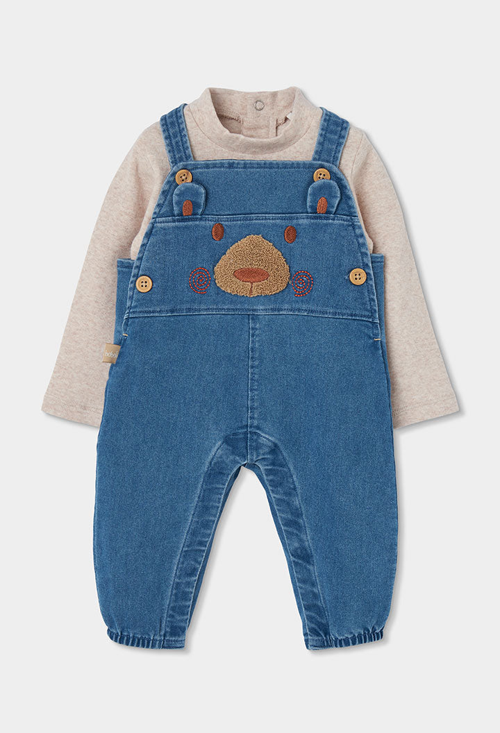 Set xhins blu për bebe me arush të qëndisur