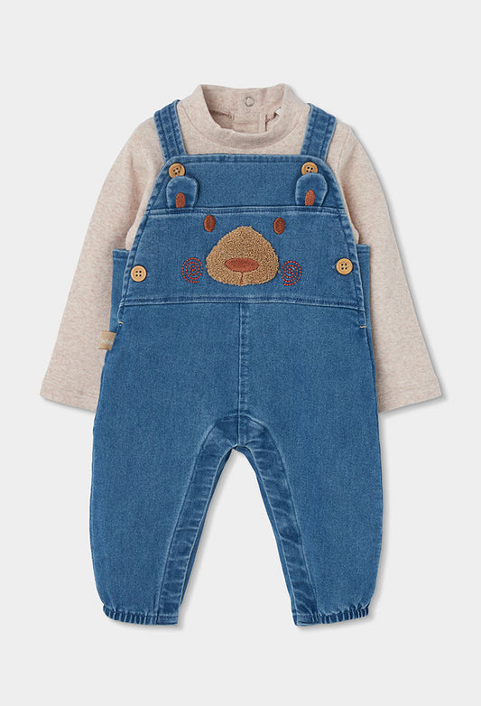 Set xhins blu për bebe me arush të qëndisur