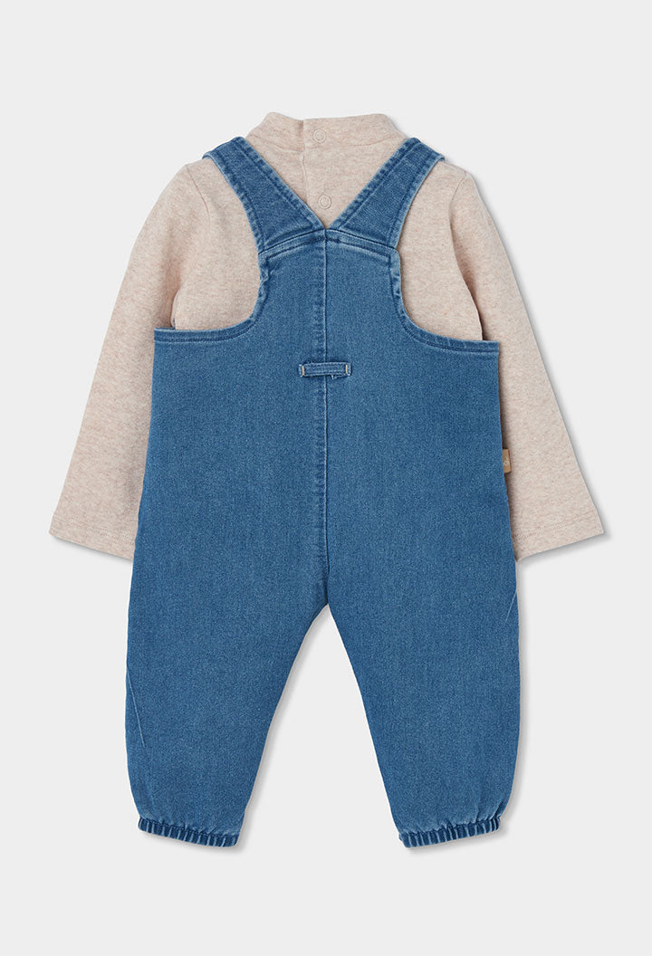Set xhins blu për bebe me arush të qëndisur