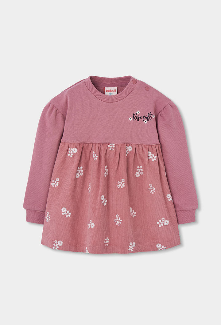 Fustan velur rozë për vajza me print floral