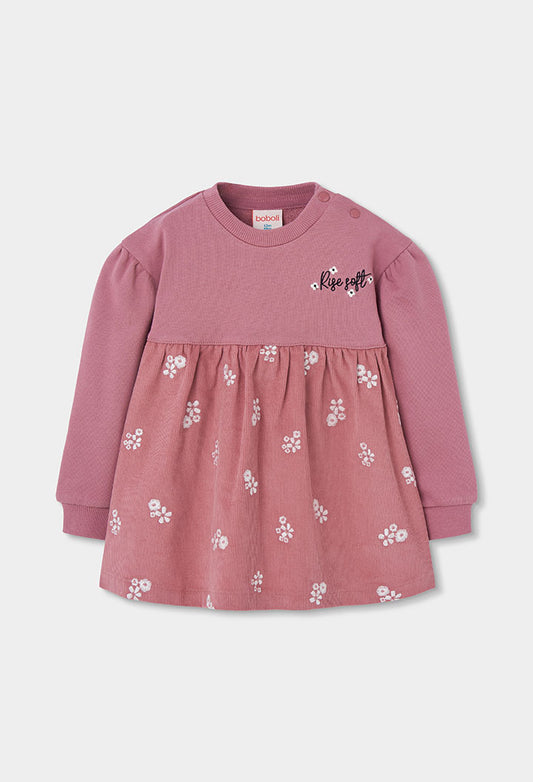 Fustan velur rozë për vajza me print floral