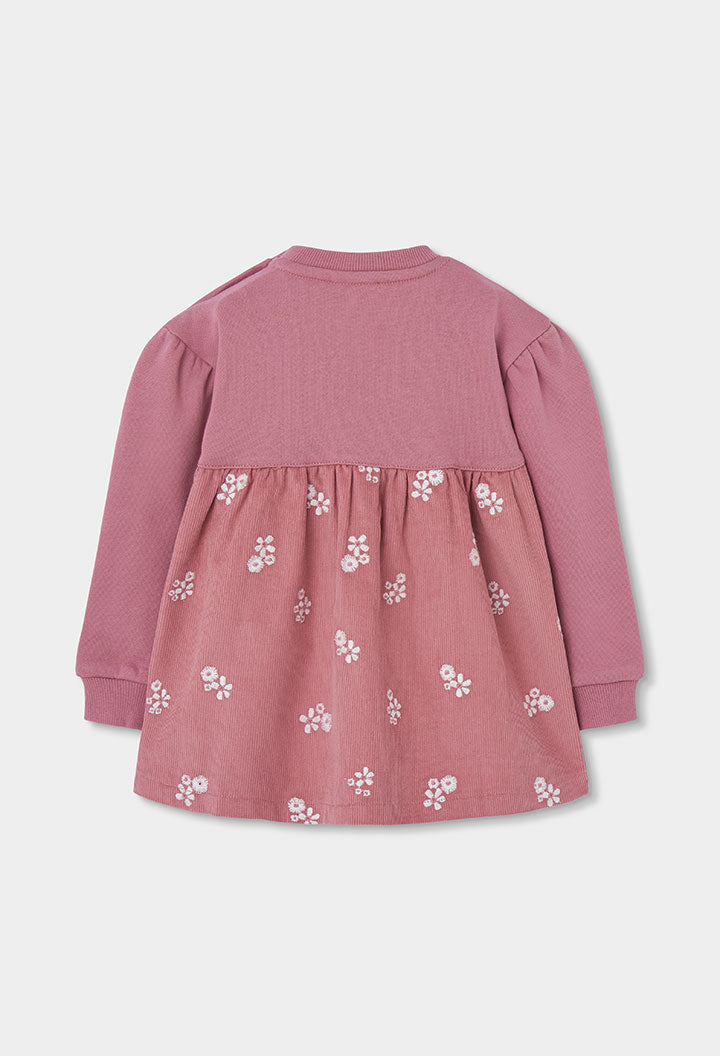 Fustan velur rozë për vajza me print floral