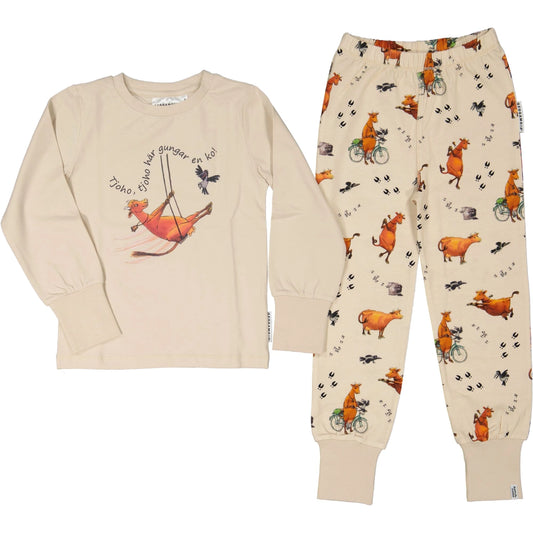 Mamma Moo and Crow two piece pajamas Beige