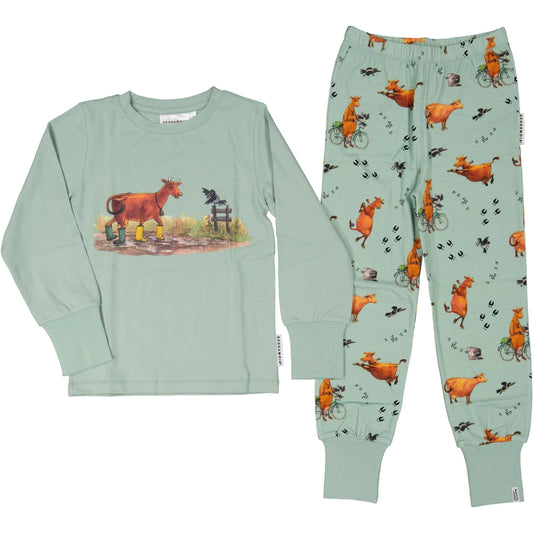 Mamma Moo and Crow two piece pajamas Frosty green