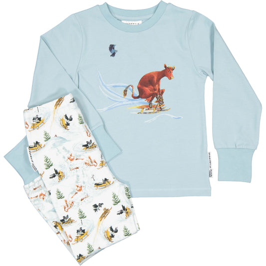 Mamma Moo and Crow two piece pajamas White snow