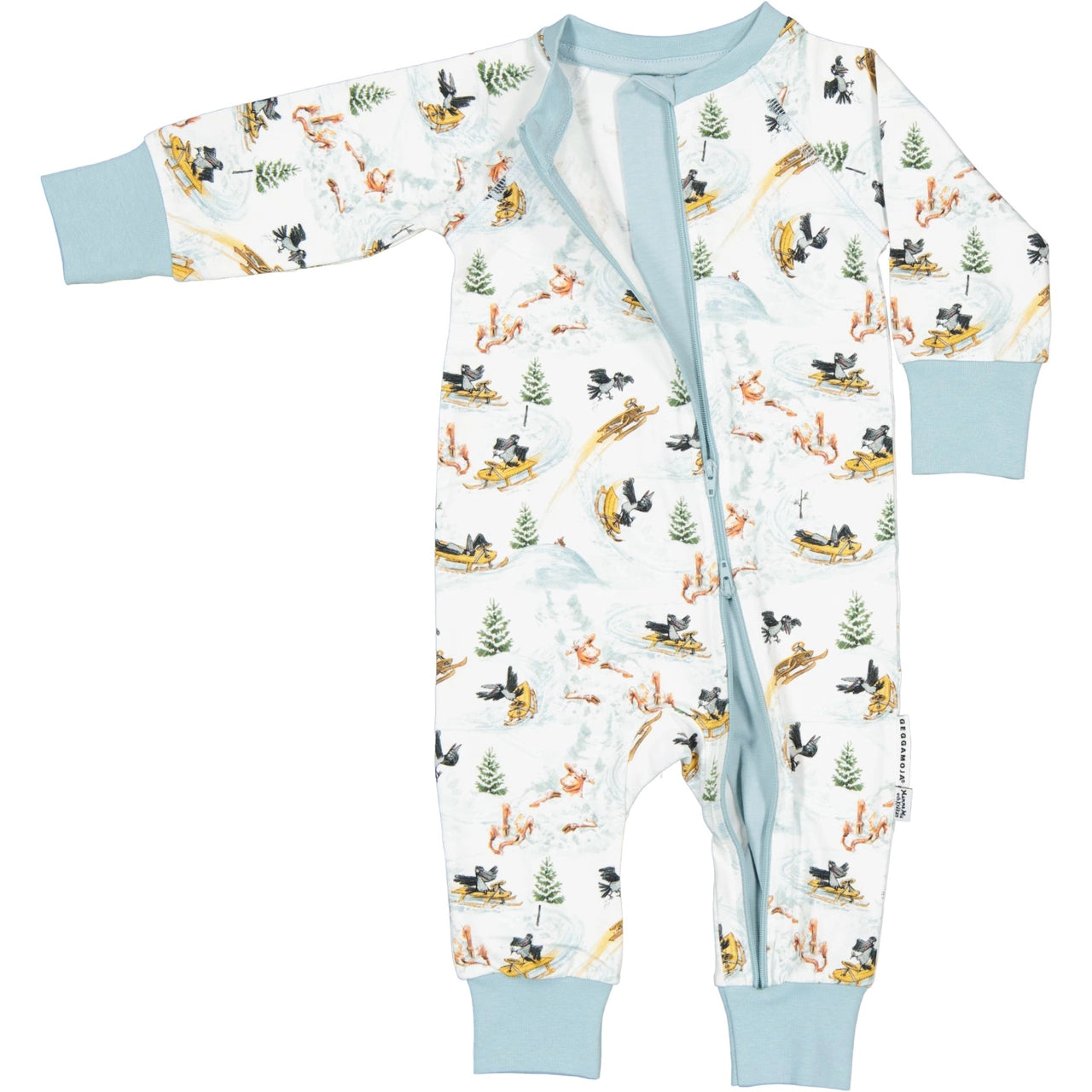 Mamma Moo and Crow two way zip pajamas White snow